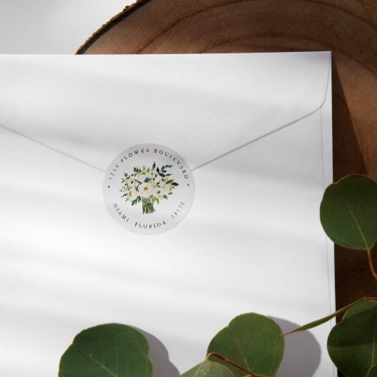 Sticker Rond Bouquet de fleurs blanches Botanique Adresse de re