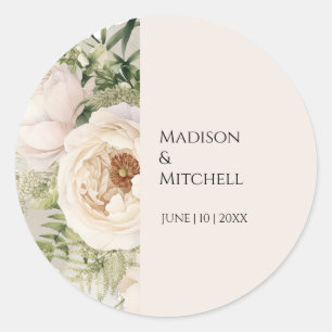 Sticker Rond Bouquet de fleurs blanches élégant à l'aquarelle