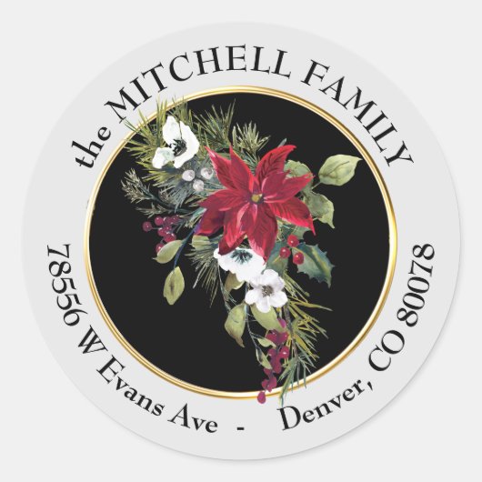 Sticker Rond Bouquet de fleurs blanches Poinsettia Adresse de r (Devant)