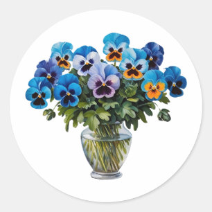 Sticker Rond Bouquet de fleurs bleu passeur aquarelle