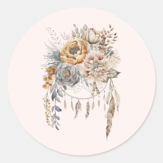 Sticker Rond Bouquet de fleurs Boho et Dreamcatcher (Devant)