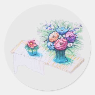 Sticker Rond Bouquet de fleurs coloré et vibrant