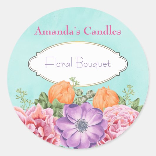 Sticker Rond Bouquet de fleurs d'aquarelle parfum bougie (Devant)