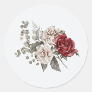 Sticker Rond Bouquet de fleurs de crème et de rose rouge