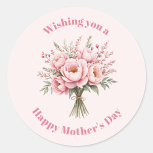 Sticker Rond Bouquet de fleurs de pivoine rose Pretty pour la f