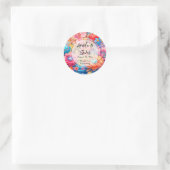 Sticker Rond Bouquet de fleurs Merci Mariage rose et orange (Sac)