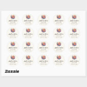 Sticker Rond Bouquet de fleurs Orange & Merci Mariage bleu (Feuille)