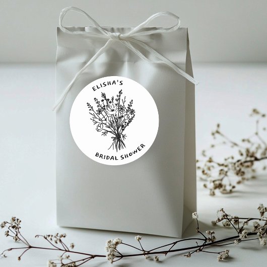 Sticker Rond Bouquet de fleurs sauvages Mariage champêtre et fa