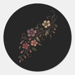 Sticker Rond Bouquet de fleurs sur fond noir
