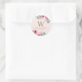 Sticker Rond Bouquet de fleurs vert rose Mariage (Sac)
