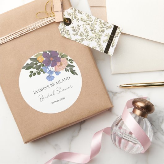 Sticker Rond Bouquet de fleurs violettes et verdure Fête des ma (Cadeaux)