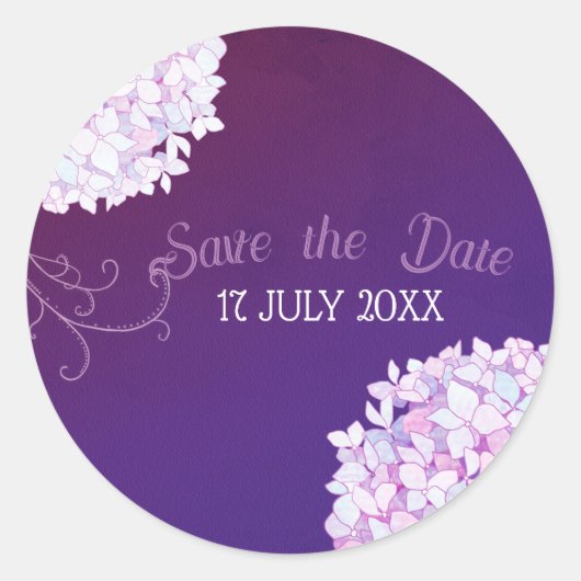 Sticker Rond Bouquet de Hydrangea Mariage pourpre (Devant)