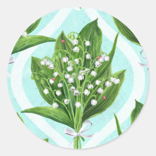 Sticker Rond Bouquet de lis de la vallée fleurs sur le bleu