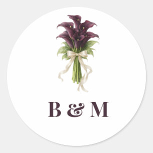 Sticker Rond Bouquet de mariage au lys calla burgundy avec ruba