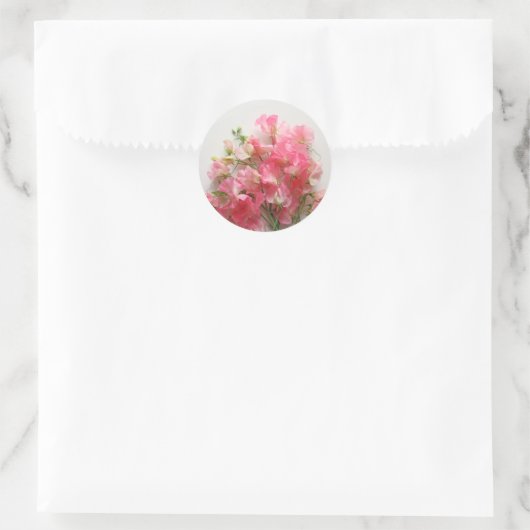 Sticker Rond Bouquet de pois doux rose mariage (Sac)