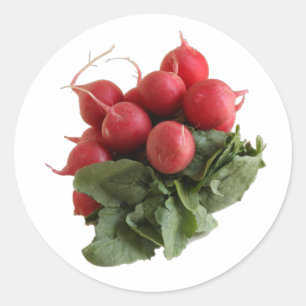 Sticker Rond Bouquet de radis rouges avec feuilles verts