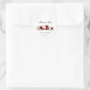 Sticker Rond Bouquet de roses bordeaux et blush élégant moderne