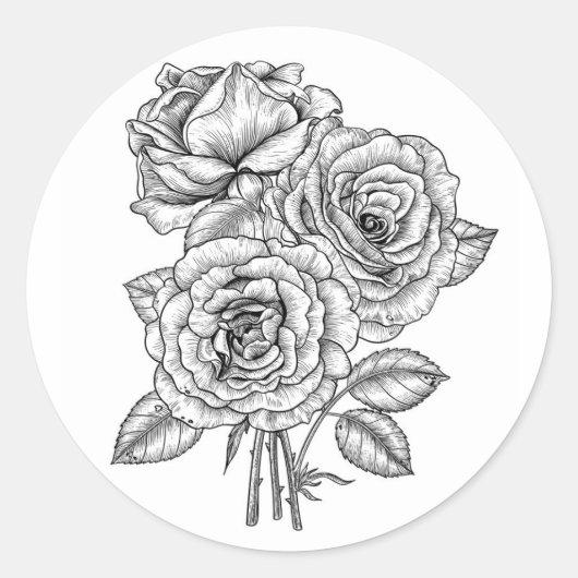 Sticker Rond Bouquet de roses en noir et blanc (Devant)