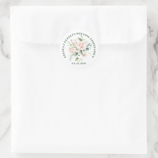 Sticker Rond Bouquet de roses rose pâle (Sac)