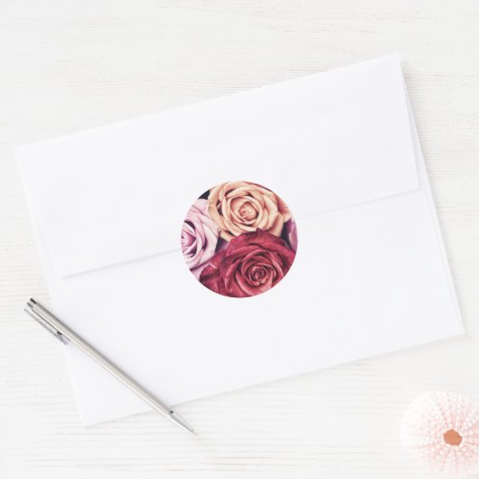 Sticker Rond Bouquet de roses roses (Enveloppe)