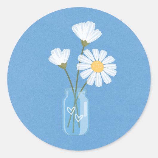 Sticker Rond Bouquet de simples marguerites blanches Mason Jar  (Devant)