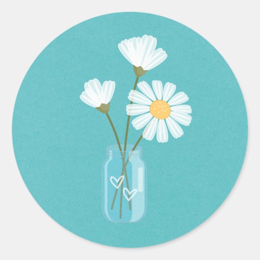 Sticker Rond Bouquet de simples marguerites blanches Mason Jar (Devant)