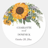 Sticker Rond Bouquet de tournesol Floral Couple Nom Mariage (Devant)