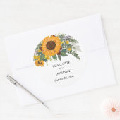 Sticker Rond Bouquet de tournesol Floral Couple Nom Mariage (Enveloppe)