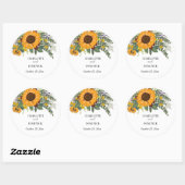 Sticker Rond Bouquet de tournesol Floral Couple Nom Mariage (Feuille)