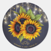 Sticker Rond Bouquet de tournesol mariage en damier rustique (Devant)