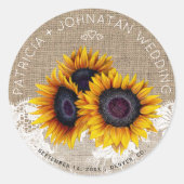 Sticker Rond Bouquet de tournesols rustique mariage de dentelle (Devant)