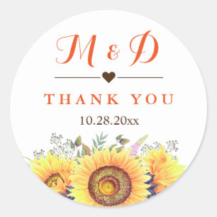 Sticker Rond Bouquet de tournesols rustiques Mariage Favoriser