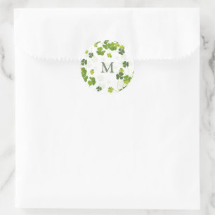 Sticker Rond Bouquet de trèfle vert monogramme St. Patrick