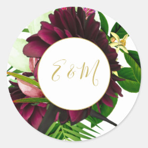 Sticker Rond Bouquet d'or de Bourgogne Monogramme Mariage moder