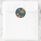 Sticker Rond Bouquet et colibris tropicaux (Sac)