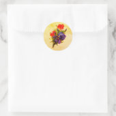 Sticker Rond Bouquet Fleur Iris Bleu Art Vintage (Sac)