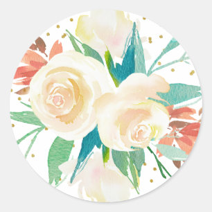 Sticker Rond Bouquet floral aquarelle pêche clair
