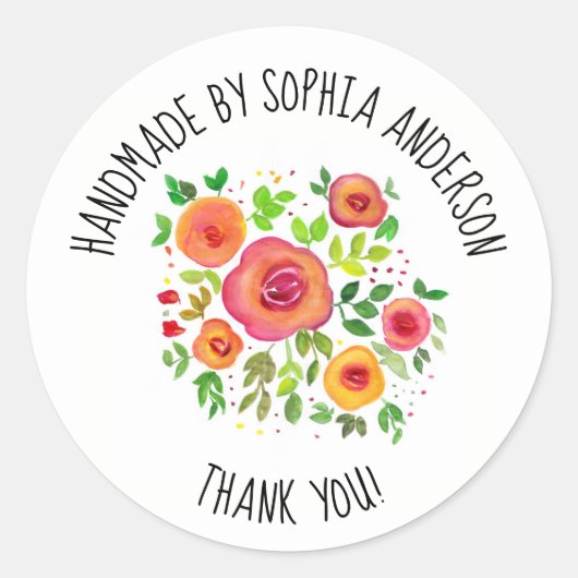 Sticker Rond Bouquet floral aux fleurs lumineuses - Merci ! (Devant)