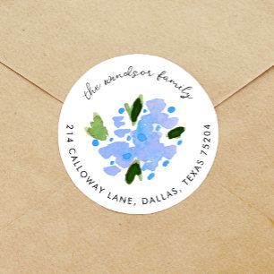 Sticker Rond Bouquet floral bleu Aquarelle Adresse de retour