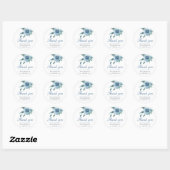 Sticker Rond bouquet floral bleu marine merci mariage (Feuille)