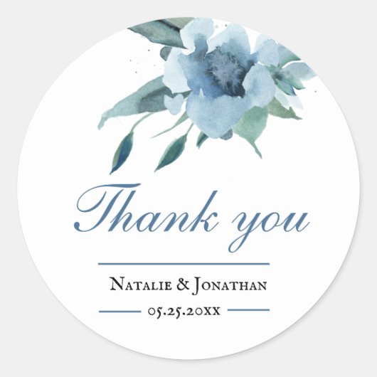 Sticker Rond bouquet floral bleu marine merci mariage (Devant)