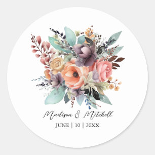 Sticker Rond Bouquet Floral Bohème Aquarelle