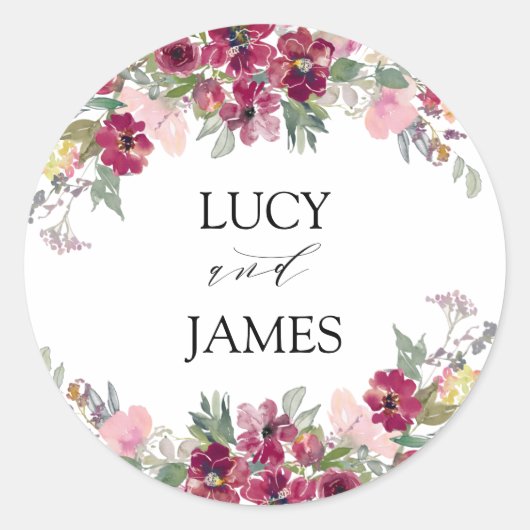Sticker Rond Bouquet floral Bourgogne Mariage (Devant)