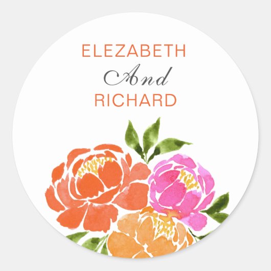 Sticker Rond Bouquet Floral Corel Hot Rose Orange (Devant)