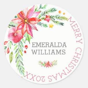 Sticker Rond Bouquet floral de fleurs de Joyeux Noël