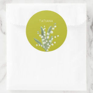 Sticker Rond Bouquet floral de muguet de mai avec nom personnal