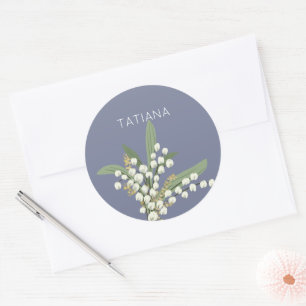 Sticker Rond Bouquet floral de muguet personnalisé avec nom