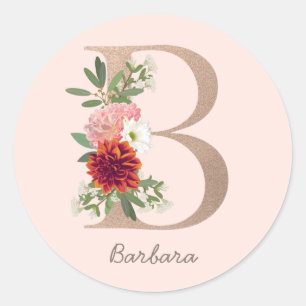 Sticker Rond Bouquet floral lettre personnalisée " B "