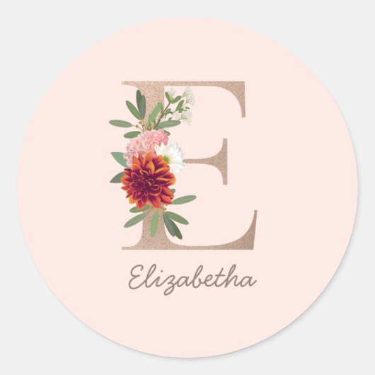 Sticker Rond Bouquet floral lettre personnalisée " E" (Devant)