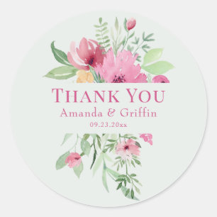 Sticker Rond Bouquet floral Pastel "Merci"